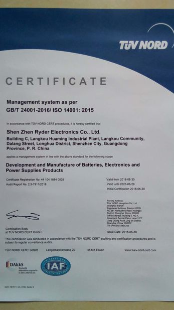 Chine Shenzhen Ryder Electronics Co., Ltd. certifications